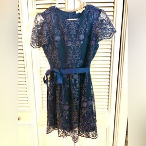 Francesca’s navy blue floral embroidered dress size medium